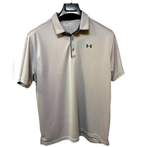 Men’s Under Armour loose fit athletic polo shirt men lt gray golf tennis 3XL